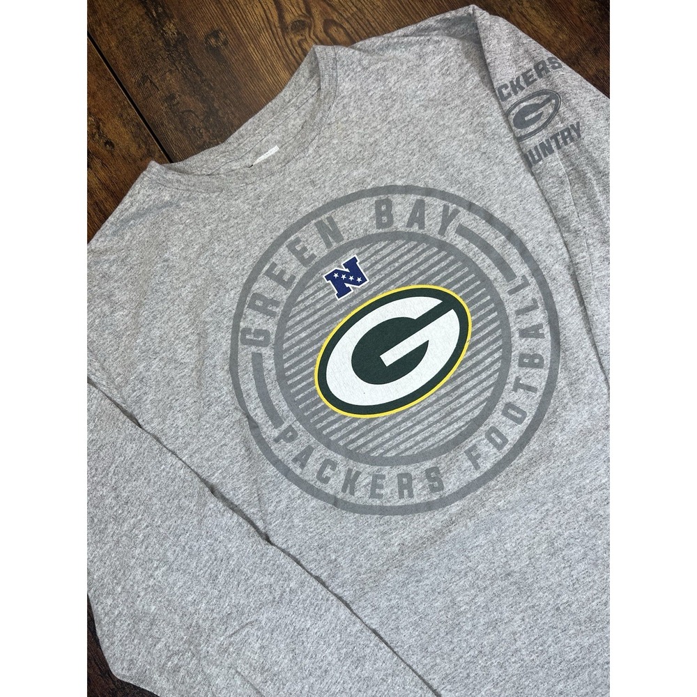 Green Bay Packers Shirt Men's Large Gray Long Sleeve Team Apparel NFL Football